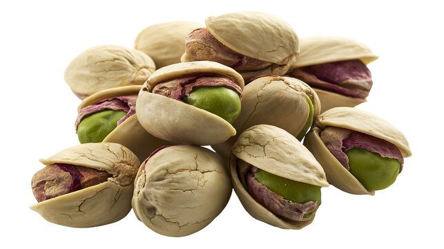 Heap of roasted salted pistachio nuts with open shells