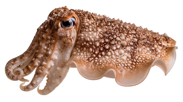 Brown mottled cuttlefish with textured skin and tentacles