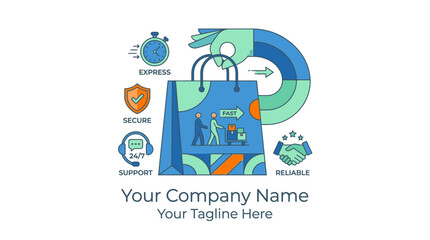 Fototapeta premium Online Shopping Icons: Express, Secure, Support, Reliable Delivery