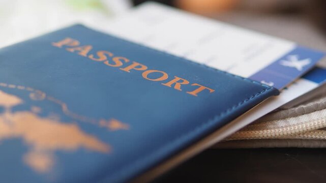 Travel documents passport and plane ticket in closeup view ready for vacation trip
