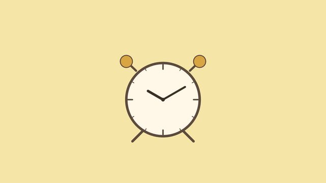 A simple minimalist illustration of a classic alarm clock with golden bells on a light yellow background.