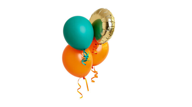 Teal orange and gold metallic foil balloons with curling ribbons
