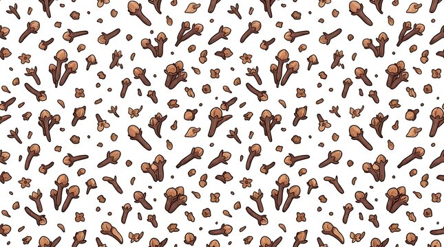 Seamless pattern of dried cloves on a white background.