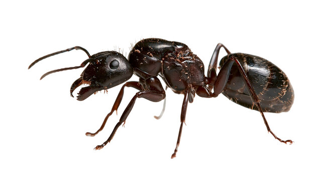 Macro close up of a large black carpenter ant with visible mandibles and antennae