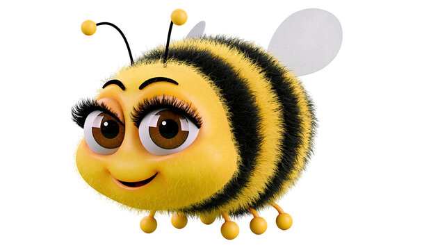 Cute cartoon bumblebee with large expressive eyes and long eyelashes