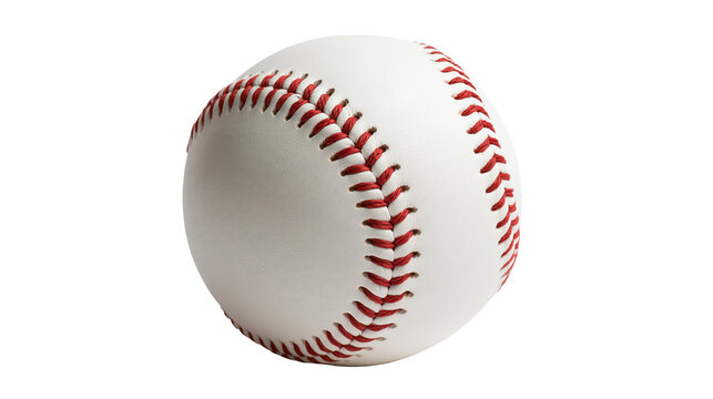 White leather baseball with red stitching seams