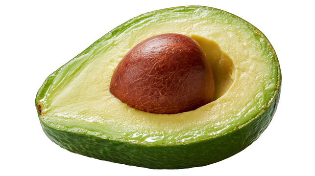 Fresh ripe avocado half with large brown seed and creamy green flesh