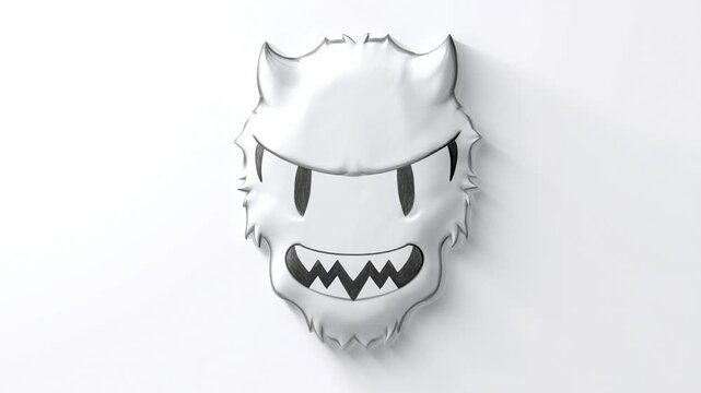 Animated horned monster face subtly shifts against a plain light background. Game character development, animated entertainment, and fantasy title sequences.
