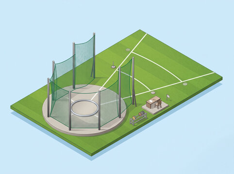 Isometric 3D Illustration of Athletics Field for Throwing Events