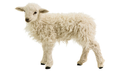 Fluffy white baby lamb standing sideways © Isolde