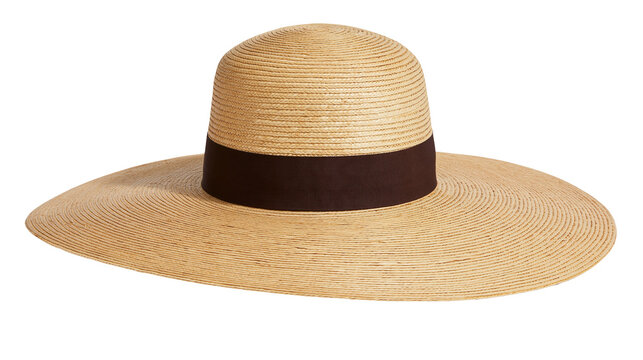 Wide brim straw sun hat with a dark brown ribbon band