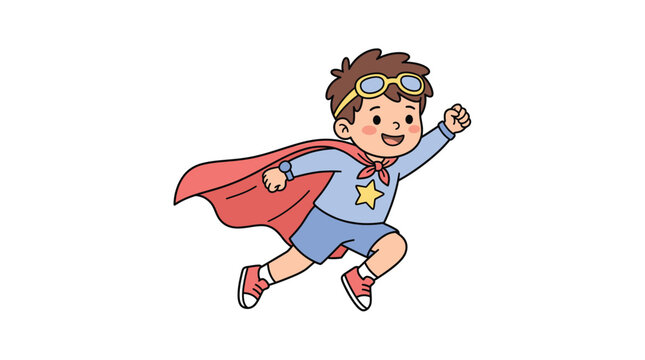 boy pretending to be superhero cartoon vector illustration