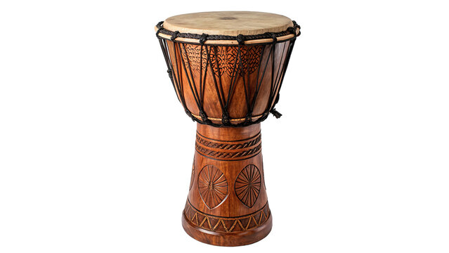 Traditional African djembe drum goblet shaped hand percussion musical instrument isolated