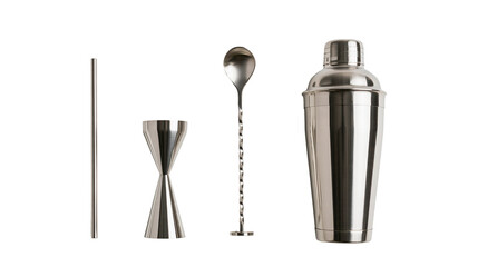 Stainless steel cocktail shaker jigger mixing spoon and straw bar tool set