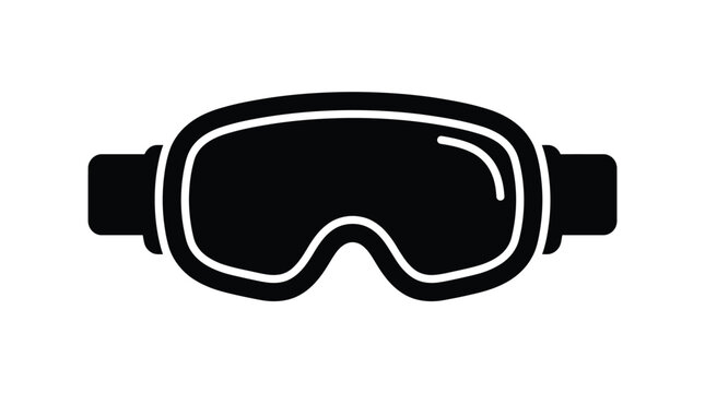 Minimalist ski goggles vector graphic illustration featuring a bold black silhouette isolated on white background surface
