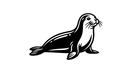 Fototapeta premium Minimalist seal sea lion illustration in black and white