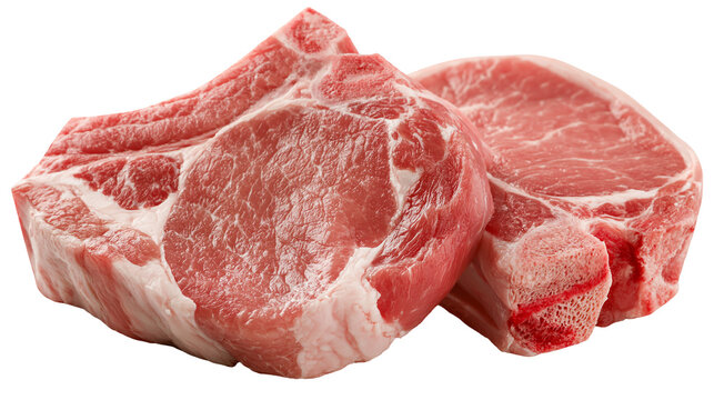 Raw fresh pork loin chops with bone and marbled meat texture