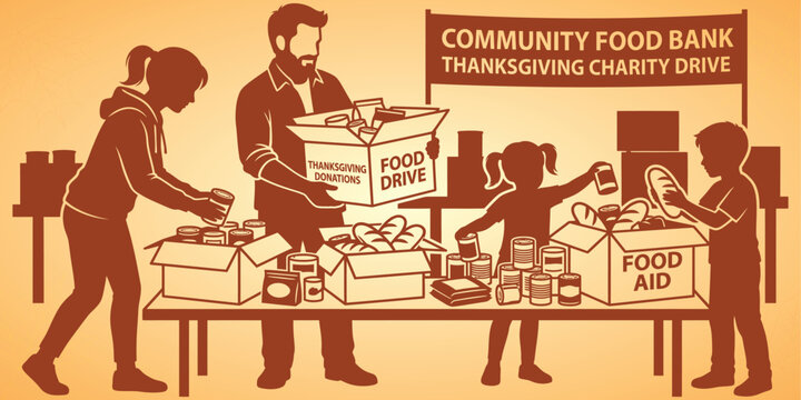 Community members organizing a food bank donation drive for charity