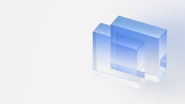 Abstract background design, geometric composition with blue glass cubes, 3d render