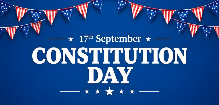 Constitution Day in USA celebration. Greeting banner design with bunting patriotic flags on blue background. - Vector