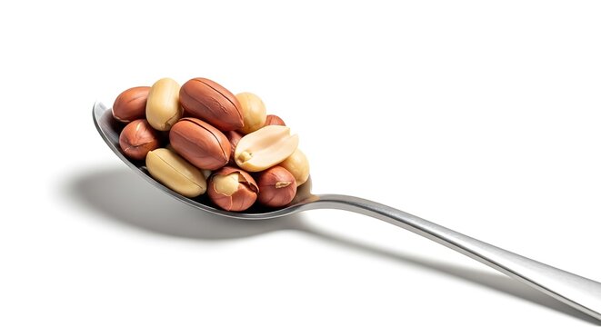 Spoon full of roasted peanuts isolated.