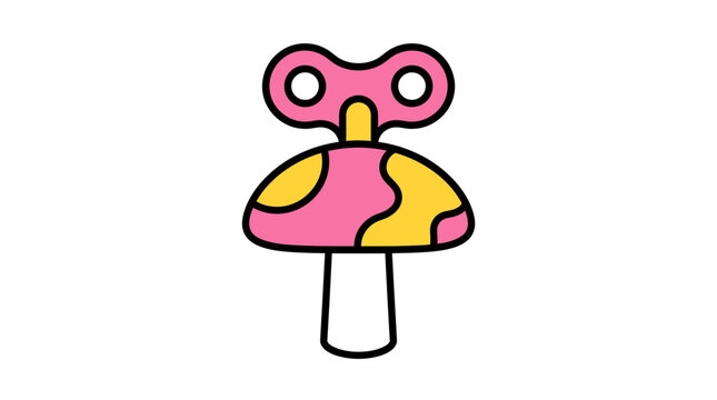 Pink wind-up clockwork mushroom toy.