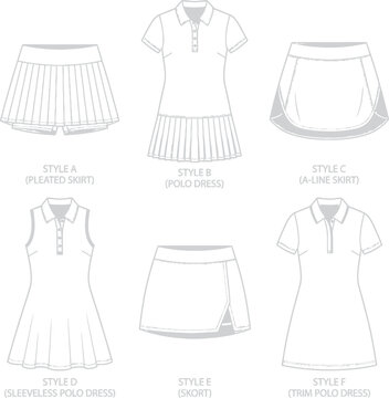 Women's Tennis Apparel Flat Sketches: Skirts, Skorts, and Polo Dresses Collection