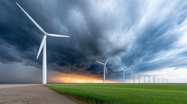 Offshore Wind Turbines as Storm Breaks with Golden Light &ndash; Clean Energy Landscape

