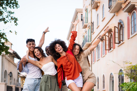 Young diverse explorers enjoy an urban adventure, uncover new streets and hidden gems of the city