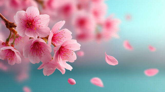 Cherry Blossom Branches Against Pale Blue Sky &ndash; Serene Spring Seasonal Graphic

