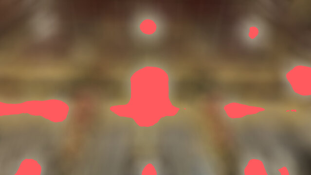 An abstract photographic background featuring the Glass Hall (Wihan Kaeo) inside the ordination hall at Wat Tha Sung, Uthai Thani Province, Thailand; featuring a blurred gray-to-light-red gradient, ar