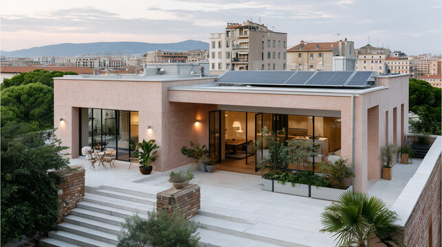 Modern Home with Rooftop Solar Panels & Family Garden &ndash; Sustainable Living Editorial


