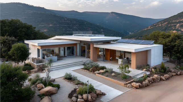 Modern Home with Rooftop Solar Panels & Family Garden &ndash; Sustainable Living Editorial

