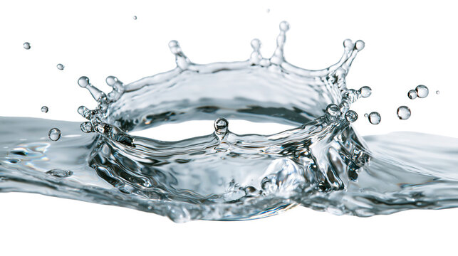 Clear water crown splash with circular ripples and flying droplets