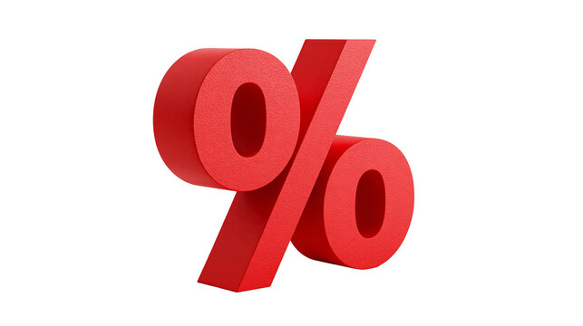 Bold red three-dimensional percent symbol with matte texture