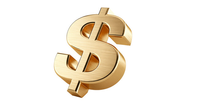 Polished brushed gold dollar currency symbol with metallic texture