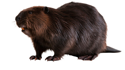 Brown North American beaver with thick fur and visible orange teeth © Natalia