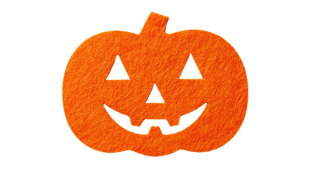 Orange felt fabric jack-o-lantern pumpkin cutout with carved face