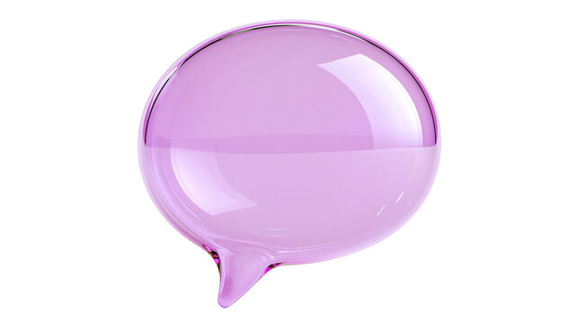 Glossy purple glass speech bubble with smooth rounded edges and reflective surface