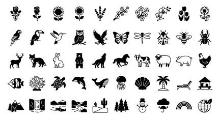 Fototapeta premium Set of nature and animal icons