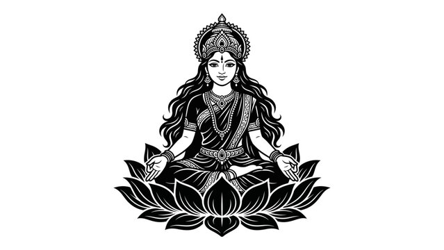 Hindu goddess lakshmi sitting in lotus position vector illustration with divine deity indian culture religious icon