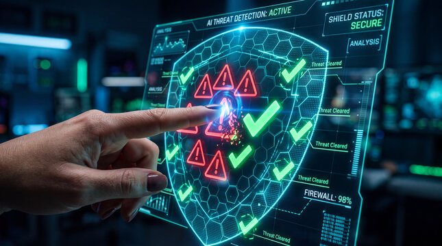 Operator selecting a threat detection control on a digital shield display
