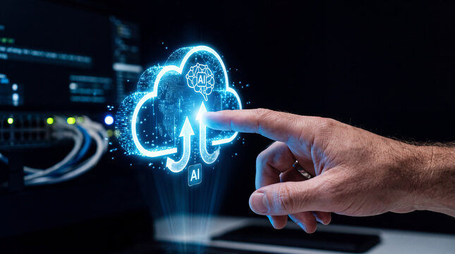 Close up of intelligent cloud computing access in a server room