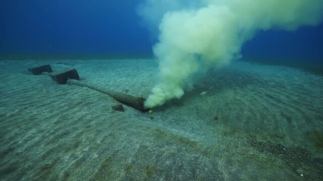 Marine outfall at the bottom of the sea, discharging sewage and polluting the ocean.
