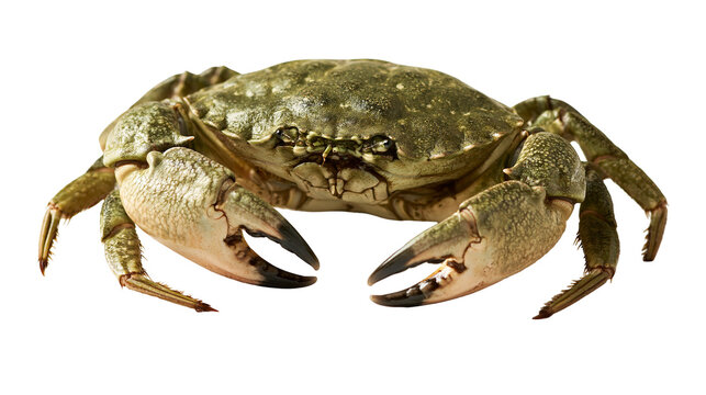Green shore crab with large claws and textured shell