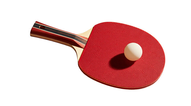 Red rubber table tennis paddle with a white celluloid ball