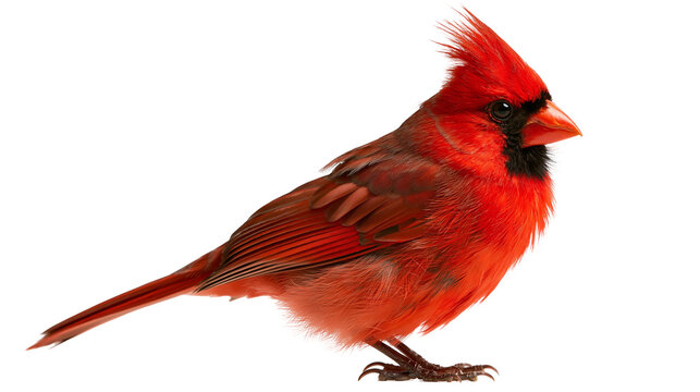 Vibrant male northern cardinal bird with bright red plumage and black face mask