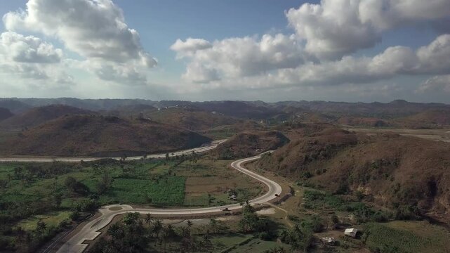 Aerial View of Winding Road and Hills at Bypass Mandalika, Lombok