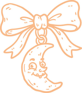 Cute spooky halloween crescent moon with bow
