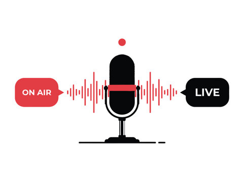 Microphone icon graphic element for live broadcast with isolated